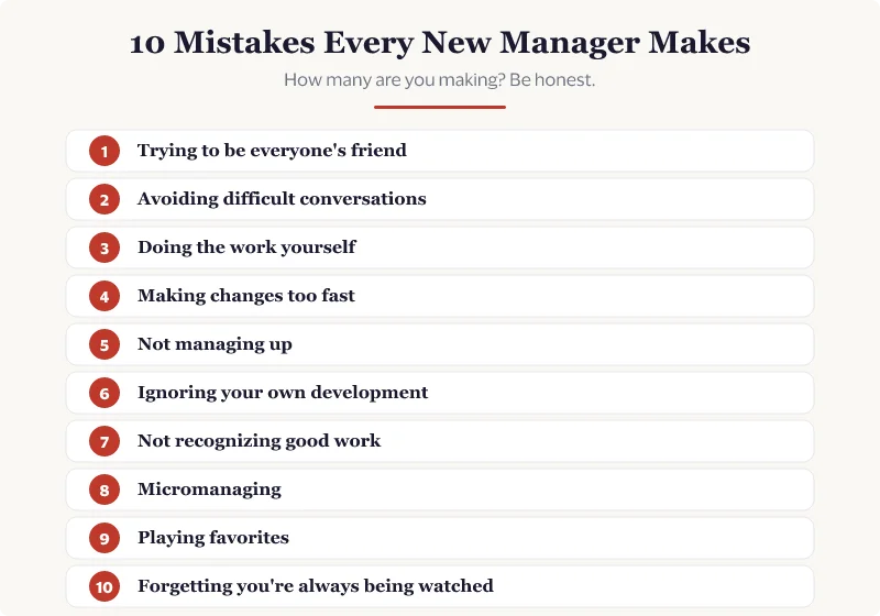 10 Mistakes Every New Manager Makes — a visual checklist of the most common pitfalls